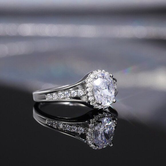 Three Layer Crystal Pure Oval Zircon Wedding Clear Rings for Women, MARR9021 - Picture 6 of 6